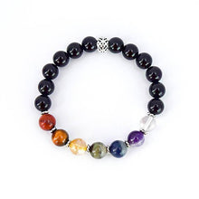 Load image into Gallery viewer, 7 Chakra Balancing – 7 Gemstones on Black Onyx Stretch Bracelet - Bless and Soul
