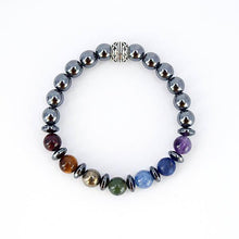 Load image into Gallery viewer, 7 Chakra Balancing – 7 Gemstones on Hematite Stretch Bracelet - Bless and Soul
