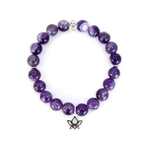 Third Eye Chakra and Crown Chakra Balancing – Amethyst and Sterling Silver Stretch Bracelet - Bless and Soul