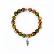 Load image into Gallery viewer, Set of 2 BFF Bracelets - Unakite and Sterling Silver Stretch Bracelets

