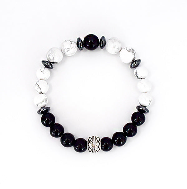 Balance and Inner Peace - Black Obsidian, Howlite and Hematite Stretch Bracelet
