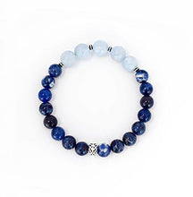 Load image into Gallery viewer, Serenity, Calm and Inner Peace - Frosted Aquamarine and Sodalite Stretch Bracelet - Bless and Soul
