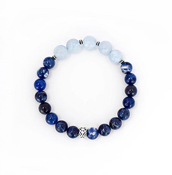 Serenity, Calm and Inner Peace - Frosted Aquamarine and Sodalite Stretch Bracelet - Bless and Soul