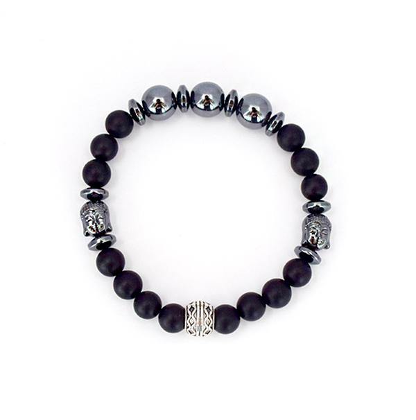 Blessing and Protection - Hematite and Frosted Black Onyx Stretch Bracelet - Bless and Soul
