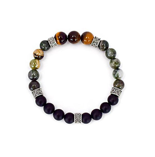 Good Fortune and Positive Energy - Tiger's Eye, African Jade and Frosted Black Onyx Stretch Bracelet - Bless and Soul