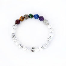 Load image into Gallery viewer, 7 Chakra Healing – 7 Gemstones (Large Cut) on Howlite Stretch Bracelet - Bless and Soul
