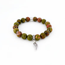 Load image into Gallery viewer, Set of 2 BFF Bracelets - Unakite and Sterling Silver Stretch Bracelets
