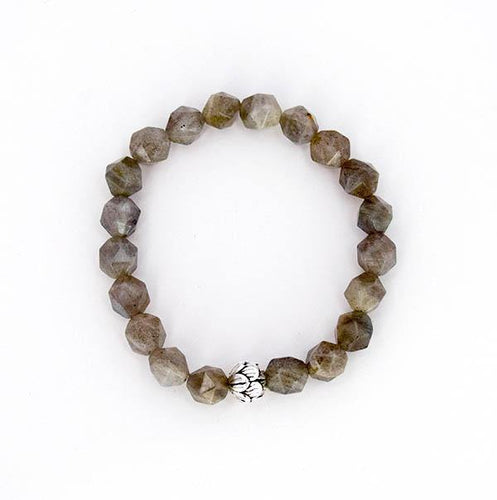 Throat Chakra and Crown Chakra Balancing – Labradorite (Large Cut) and Sterling Silver Stretch Bracelet - Bless and Soul