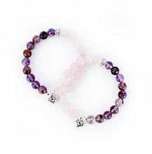 Load image into Gallery viewer, Set of 2 Mother-Daughter Bracelets - Auralite, Rose Quartz and Sterling Silver Stretch Bracelets - Bless and Soul
