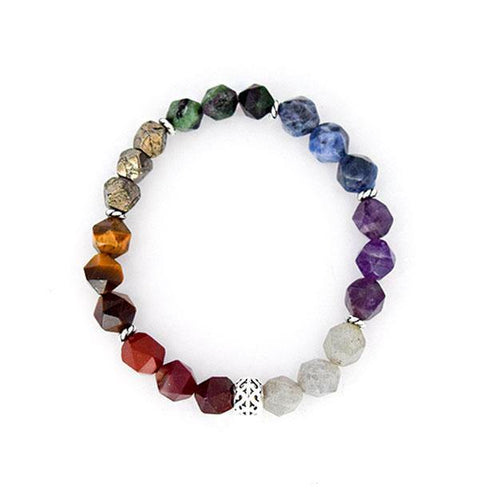 7 Chakra Alignment – 7 Gemstones (Large Cut) and Sterling Silver Stretch Bracelet - Bless and Soul
