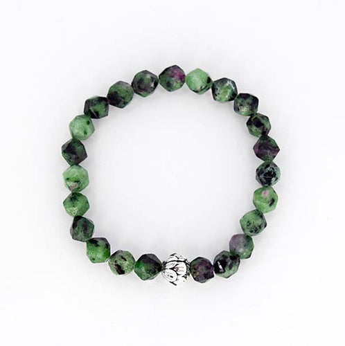 Heart Chakra Balancing – Ruby Zoisite (Large Cut) and Sterling Silver Stretch Bracelet - Bless and Soul